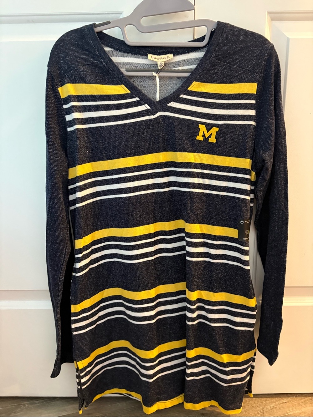 TAG STILL ON - UG Apparel Striped V-Neck Tee in Navy, White & Yellow